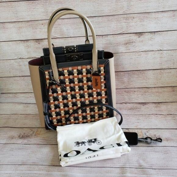 Coach Troupe Tote Pebble Glovetanned Leather Weaving Satchel Shoulder Crossbody - Picture 4 of 16